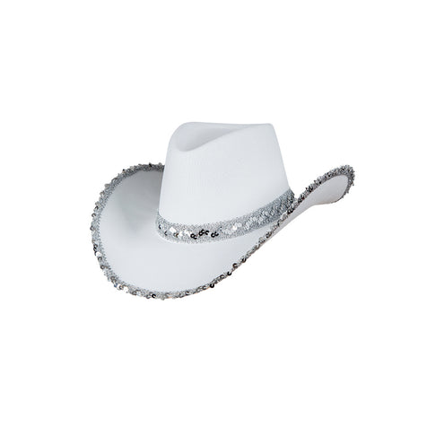 e-carnavalskleding-SYK Witte cowboyhoed met pailletten