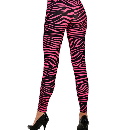 e-carnavalskleding-SYK Zebra legging disco neon roze dames