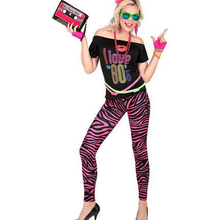 e-carnavalskleding-SYK Zebra legging disco neon roze dames