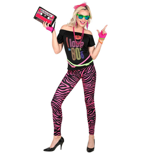 e-carnavalskleding-SYK Zebra legging disco neon roze dames
