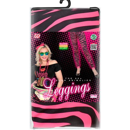 e-carnavalskleding-SYK Zebra legging disco neon roze dames