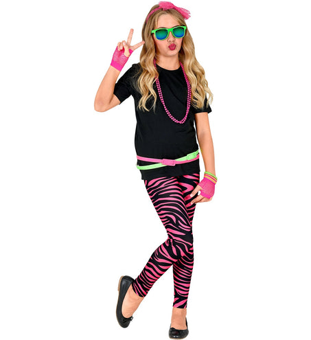 e-carnavalskleding-SYK Zebra legging disco neon roze kinderen