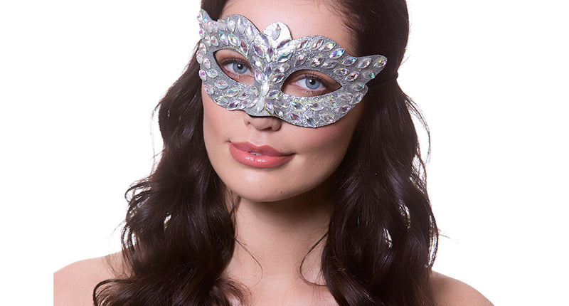 e-carnavalskleding-SYK Zilveren oogmasker bezet met nep diamanten