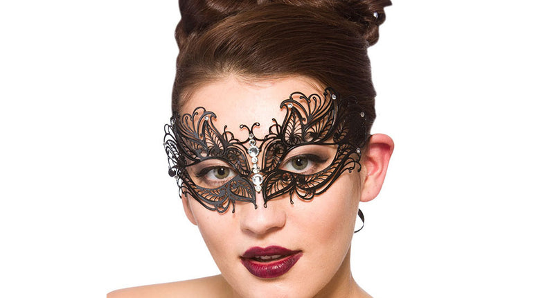 e-carnavalskleding-SYK Zwart metalen oogmasker Selina met nep diamanten