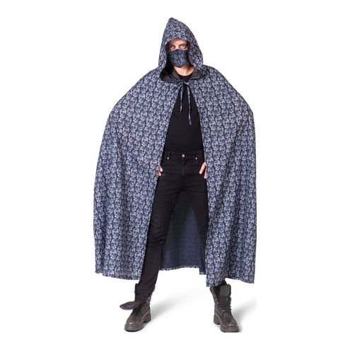 e-carnavalskleding-SYK Zwarte cape met kap schedel print