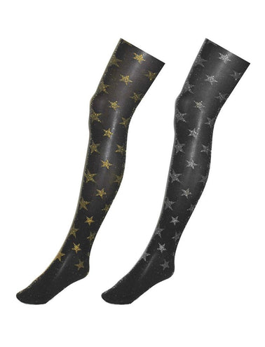 e-carnavalskleding-SYK Zwarte panty met gouden glitter sterren