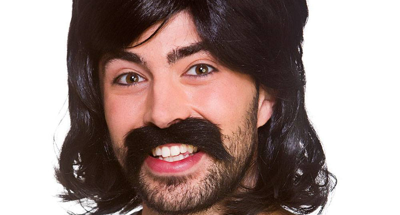 e-carnavalskleding-SYK Zwarte pruik hippie Guy met snor
