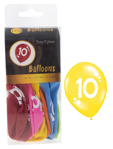Funny Fashion Cijfer 10 ballonnen in gemixte kleuren