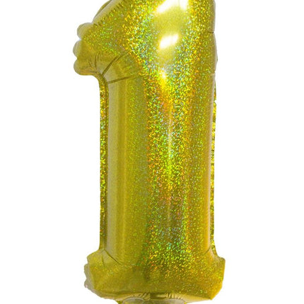 Funny Fashion Folieballon 41cm op stokje glitter goud