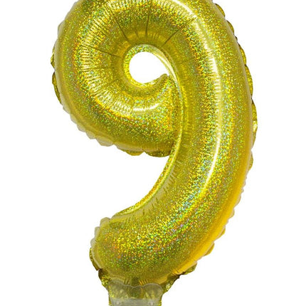 Funny Fashion Folieballon 41cm op stokje glitter goud
