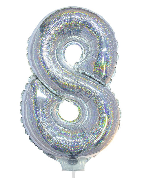 Funny Fashion Folieballon 41cm op stokje glitter zilver