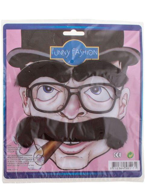 Funny Fashion Gangster bril met zwarte snor en wenkbrauwen