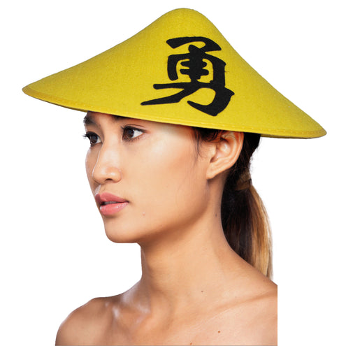 Funny Fashion Gele Chinese hoed met opdruk