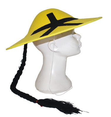 Funny Fashion Gele Chinese hoed met vlecht
