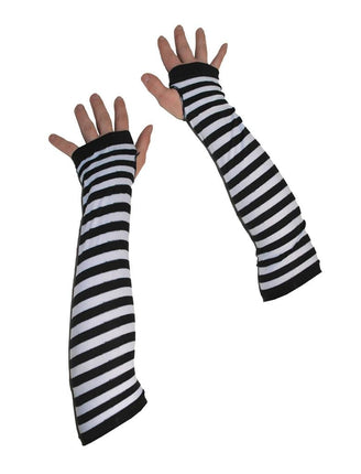 Funny Fashion Gestreepte handschoenen zwart wit