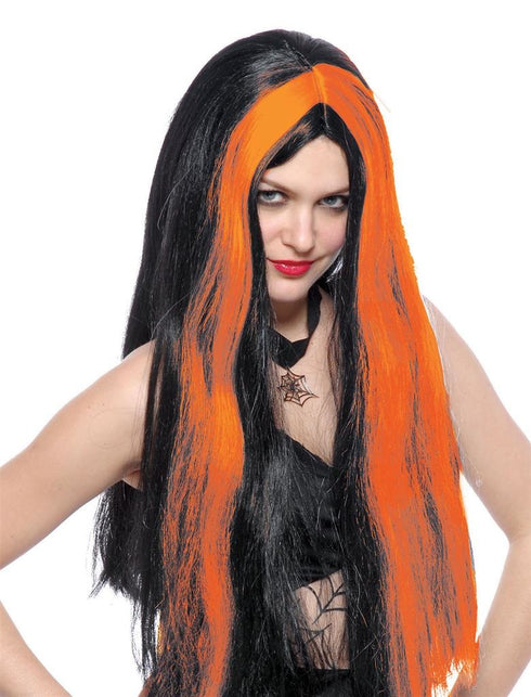 Funny Fashion Heksenpruik met oranje lokken