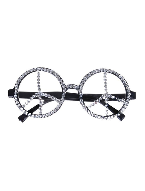 Funny Fashion Hippie bril peace met glitter steentjes