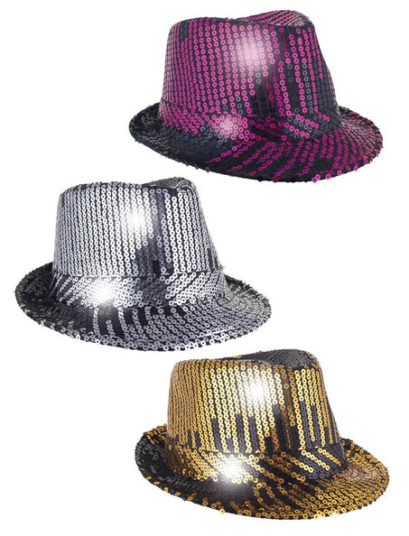 Funny Fashion Maffia hoed met pailletten in verschillende kleuren