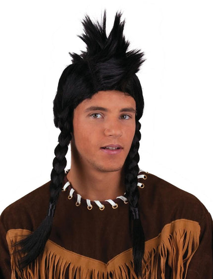 Funny Fashion Pruik indiaan met vlechten en hanenkam