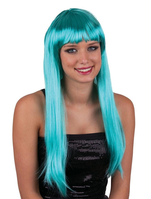 Funny Fashion Pruik lang stijl azuur haar met pony