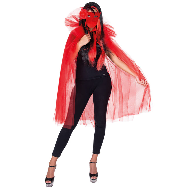 Funny Fashion Rode cape tule duivelin