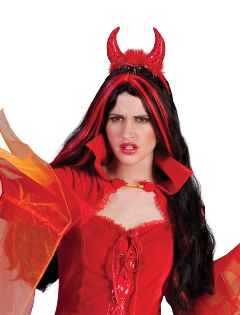 Funny Fashion Rode duivel hoorn diadeem met marabou