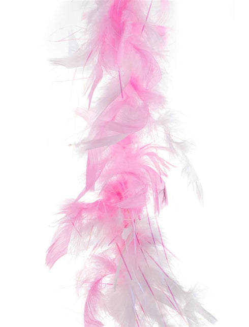 Funny Fashion Roze witte veren boa met roze lurex draad 45gr