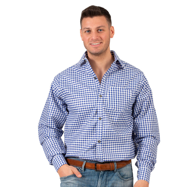 Funny Fashion Shirt oktoberfest blauw wit geblokt