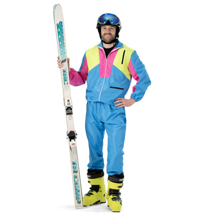 Funny Fashion Skipak Stefano - Retro Skipak Heren Geel/Blauw/Roze | Jaren 80 Foute Kleding
