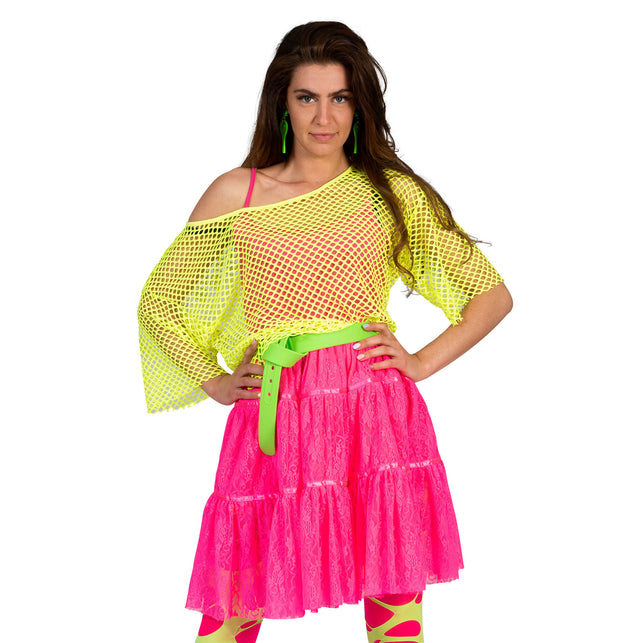 Funny Fashion Visnet shirt Evi in neon geel voor dames