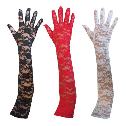 Funny Fashion Witte kanten handschoenen  45cm
