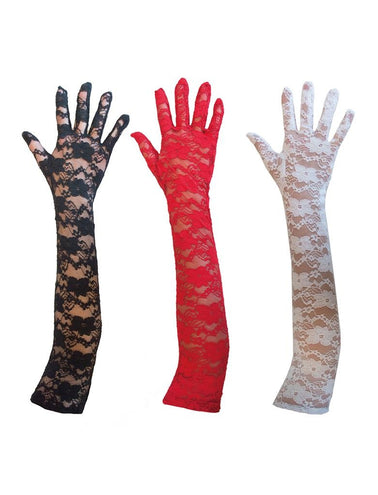 Funny Fashion Witte kanten handschoenen  45cm