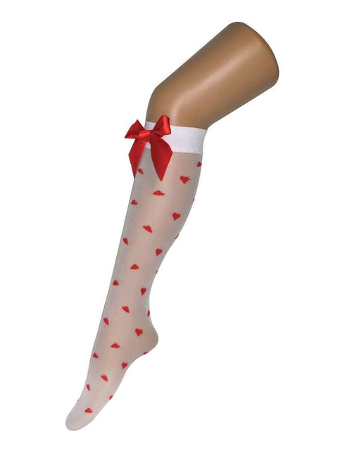 Funny Fashion Witte kniekousen met rode hartjes