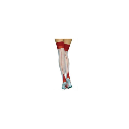 Funny Fashion Witte kniekousen met rode naad