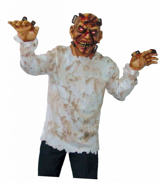 Funny Fashion Zombie kostuum scheermesjes door hoofd