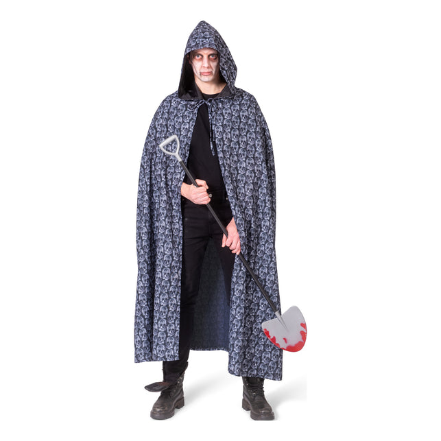 Funny Fashion Zwarte cape met kap schedel print