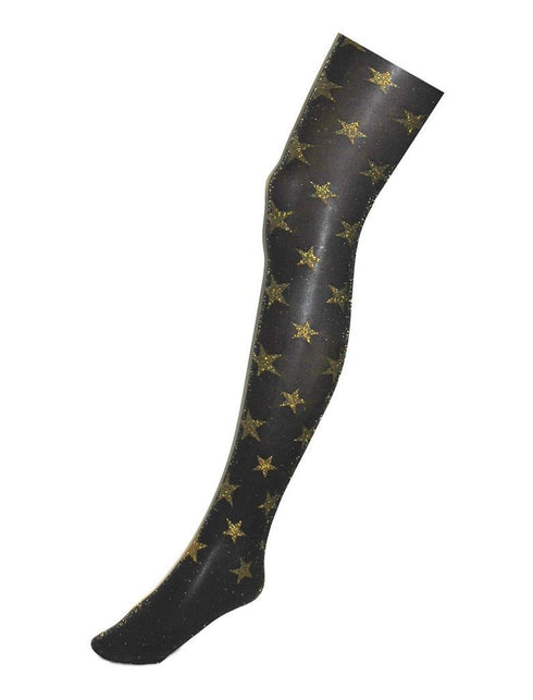 Funny Fashion Zwarte panty met gouden glitter sterren