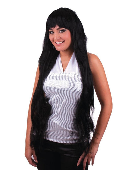Funny Fashion Zwarte pruik Elisa extra lang haar