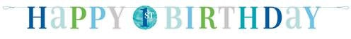 Haza Witbaard Letterbanner First Birthday blauw 182cm