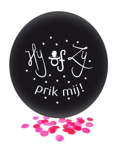 PartyXplosion Ballon HIJ OF ZIJ met roze confetti