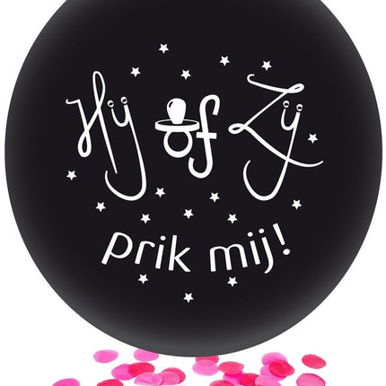 PartyXplosion Ballon HIJ OF ZIJ met roze confetti