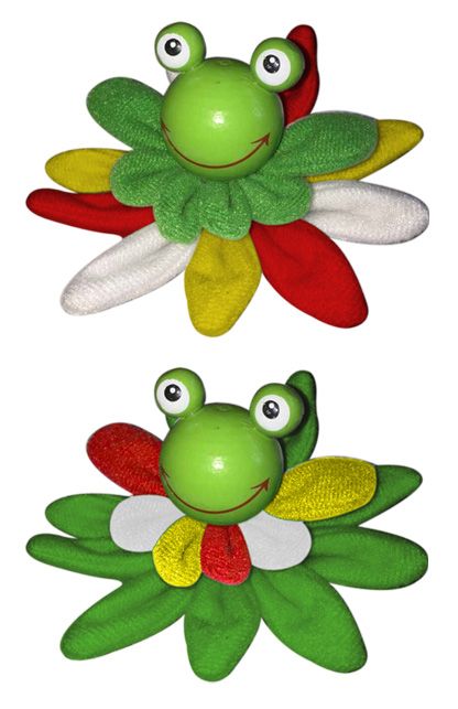 PartyXplosion Broche kikker kop op pluche lelieblad 9 cm