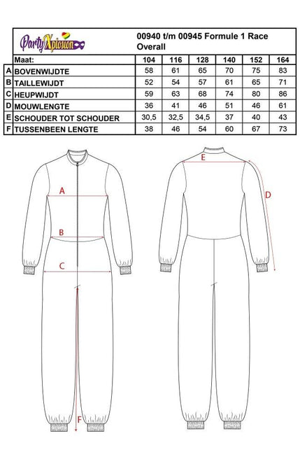 PartyXplosion Formule 1 race overall pak kids