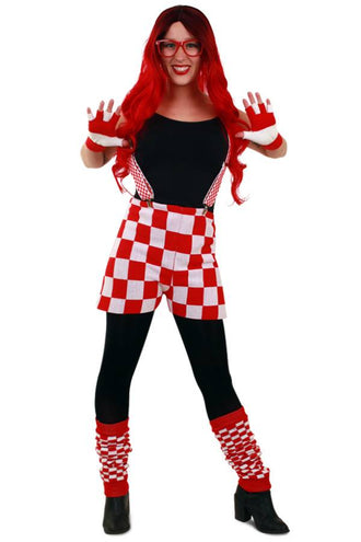 PartyXplosion Gebreide disco broek rood/wit geblokt