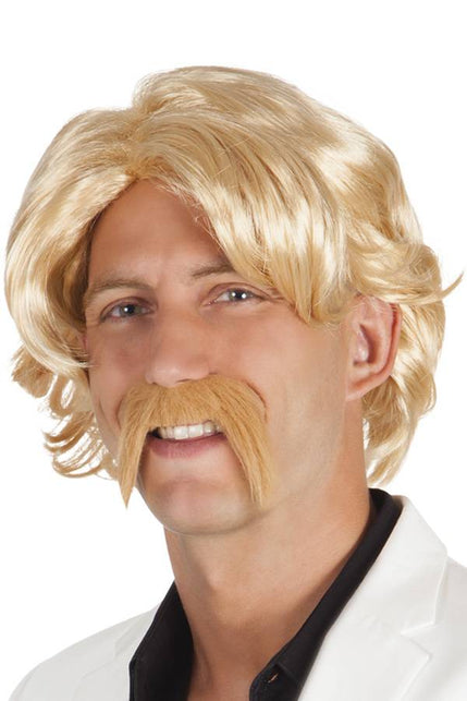 PartyXplosion Pruik Chuck met snor blond