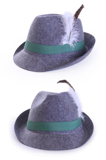 PartyXplosion Tirolerhoed grijs wolvilt look