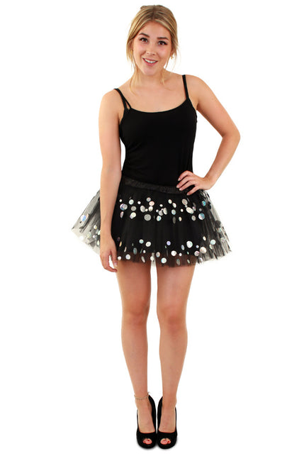 PartyXplosion Tule rokje zwart met dots dames one size