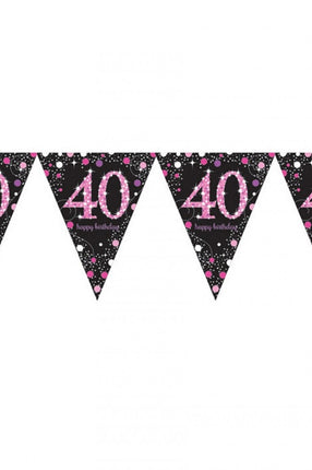 PartyXplosion Vlaggenlijn 40 jaar Sprankelend roze