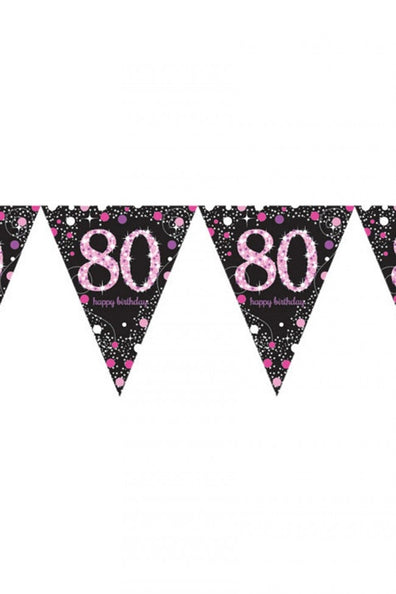PartyXplosion Vlaggenlijn 80  jaar Sprankelend roze