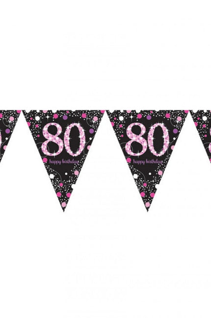 PartyXplosion Vlaggenlijn 80  jaar Sprankelend roze